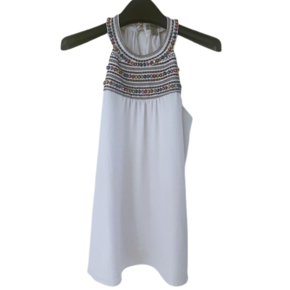 Tristan White Beaded Halter Blouse - Flowy Boho Top - Size XS